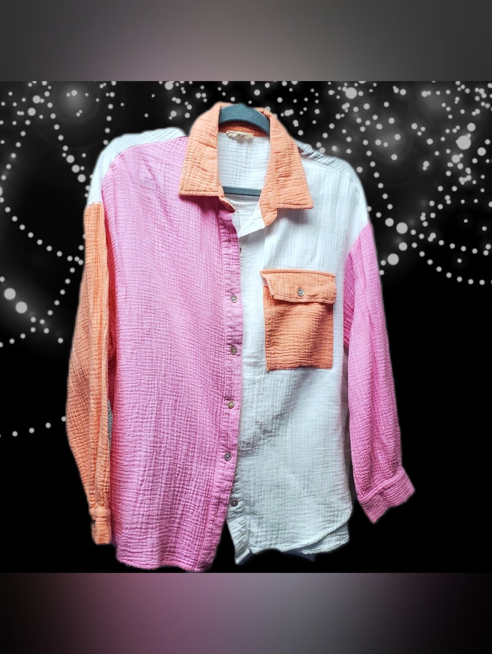 Oversized Button-Up Color Block Blouse by Entro - Picture 9 of 9